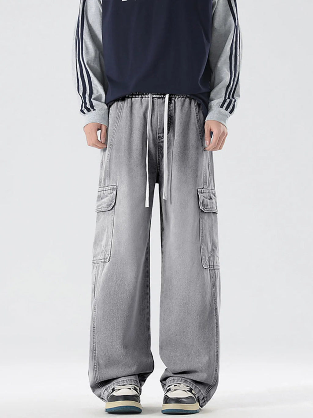 Men's Full Size Wash Wide Leg Cargo Jeans Plus Size