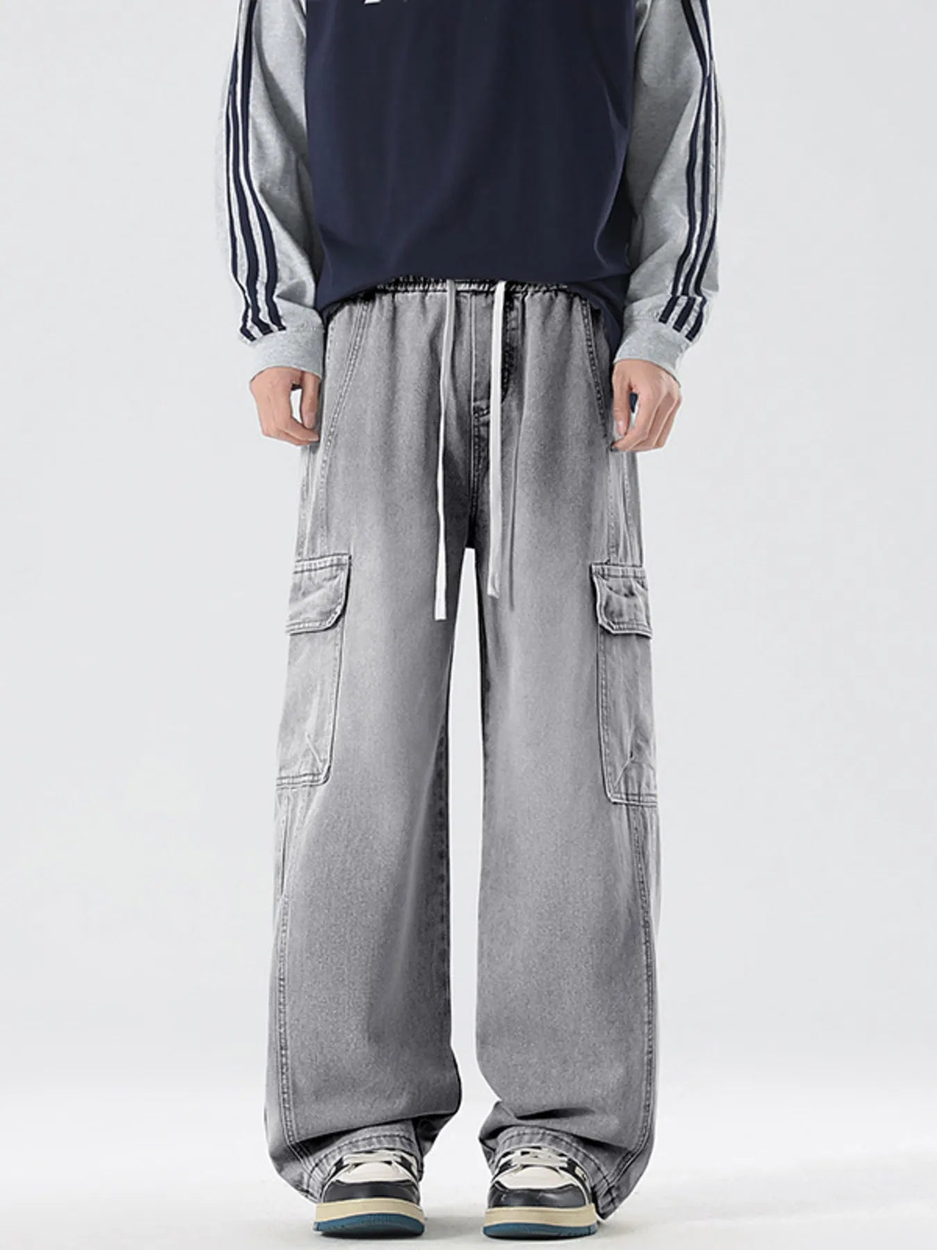 Men's Full Size Wash Wide Leg Cargo Jeans Plus Size