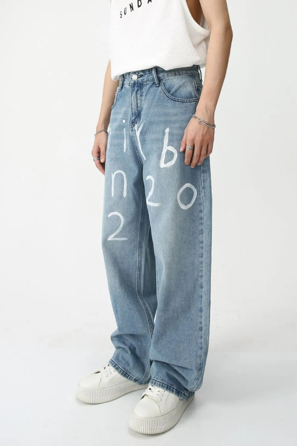 Men's Graffiti Wide Leg Jeans