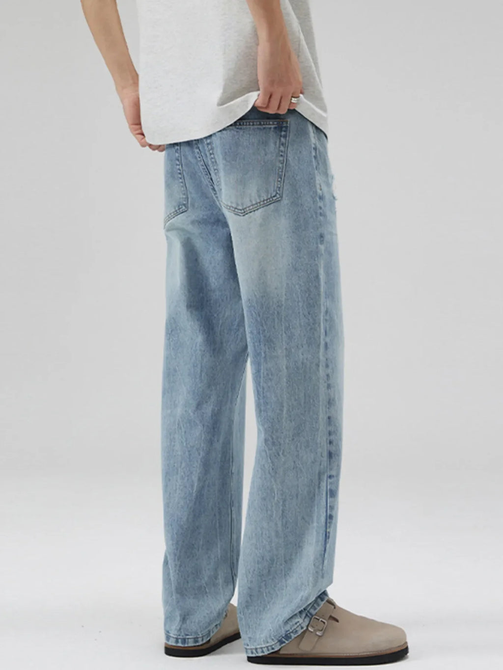 Men's Full Size Relaxed Fit Washed Wide Leg Jeans Plus Size