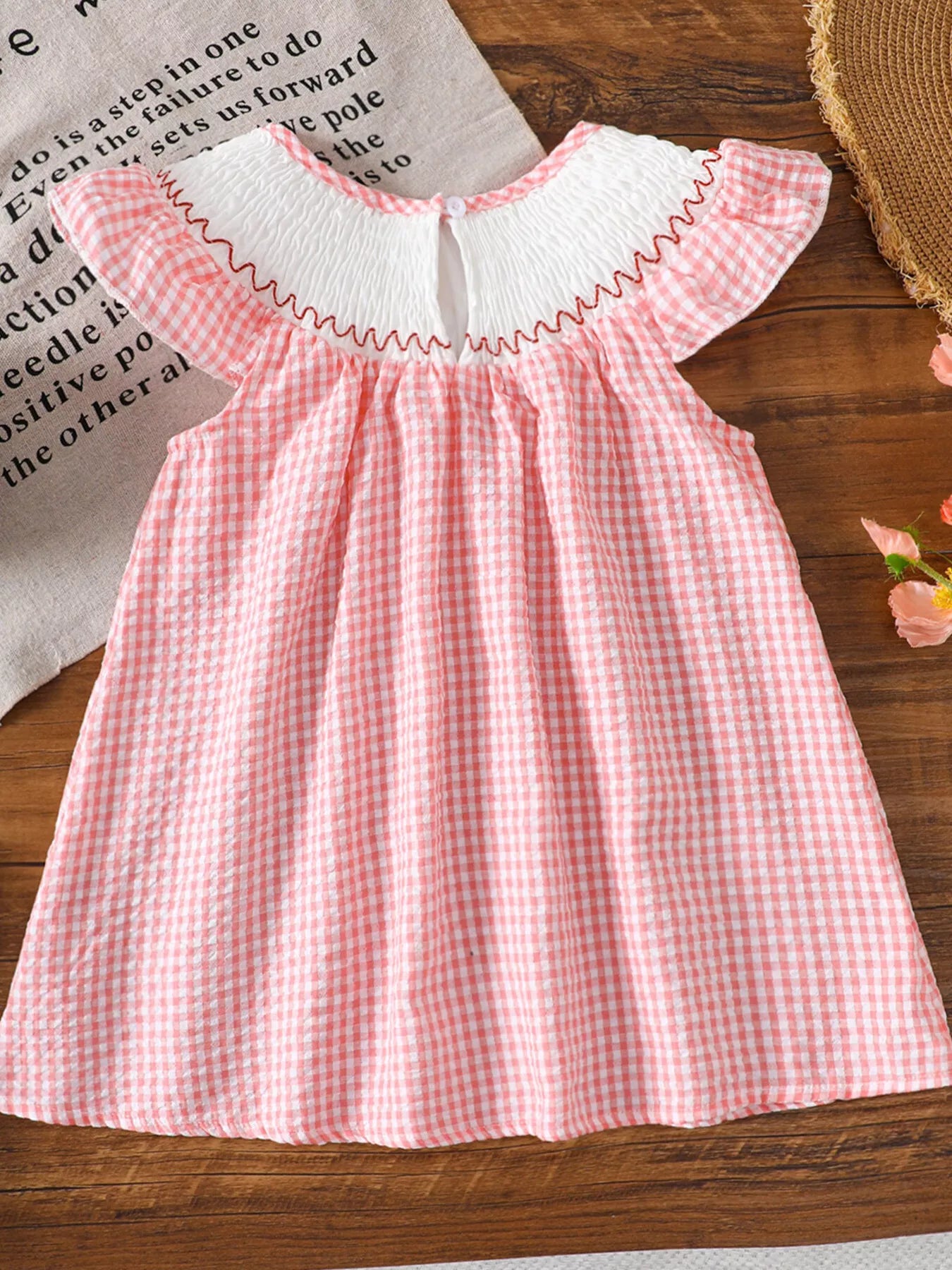Children's Smocked Plaid Ruffle Sleeve Dress