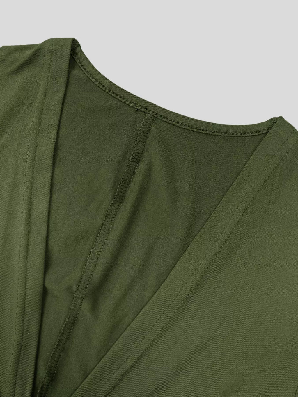 Ruched Deep V-Neck Bodycon Midi Dress