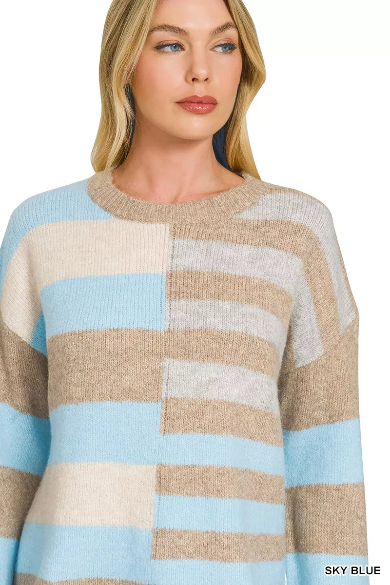 Zenana Lightweight Wool Blend Color Block Sweater