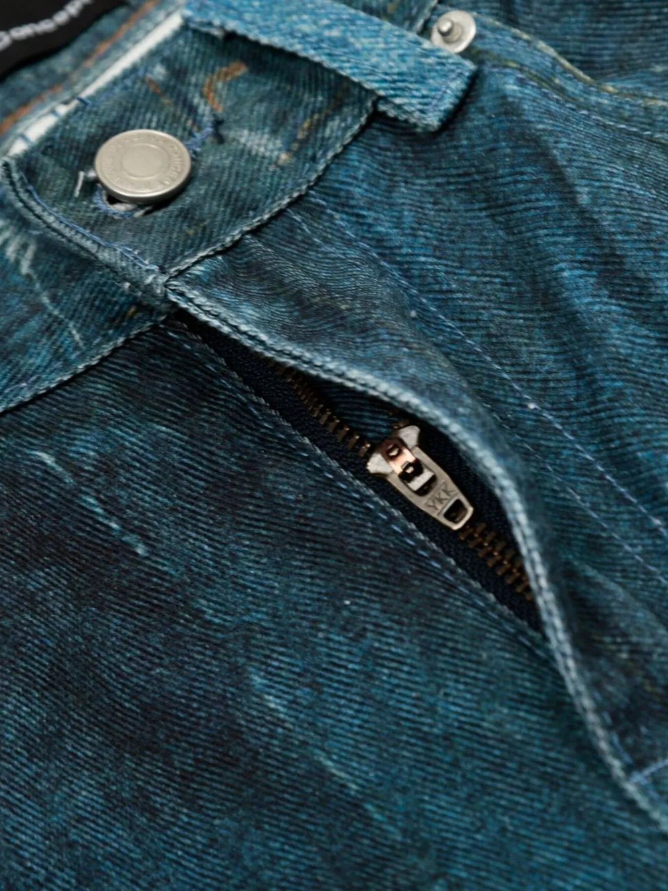 Men's Washed Patchwork Wide Leg Curved Jeans