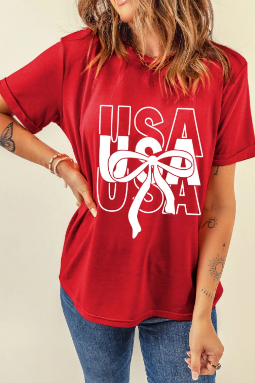 Patriotic USA Bow Graphic T-Shirt