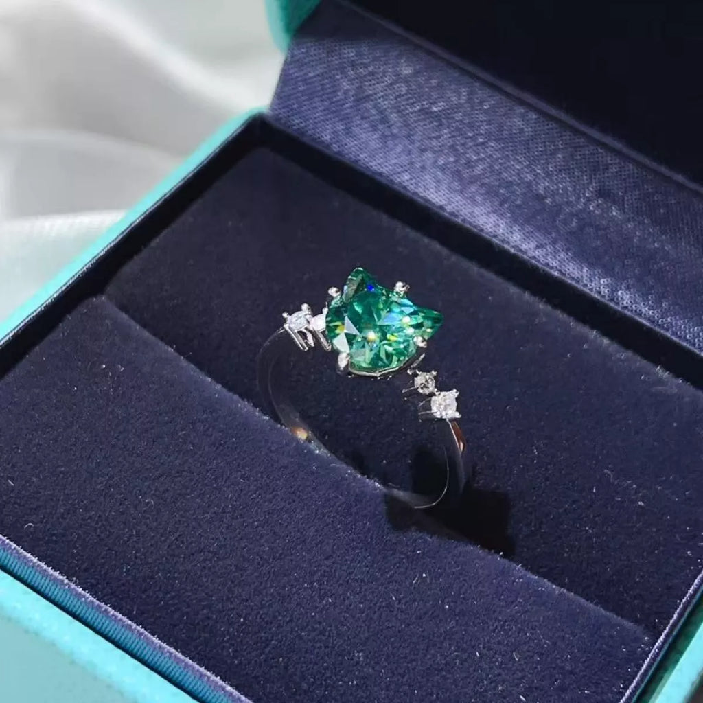 2 Carat Cat-Shaped Moissanite 925 Sterling Silver Ring