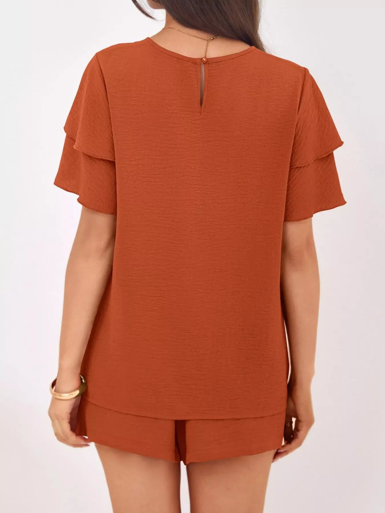 Ruffle Sleeve Top and Shorts Two-Piece Set