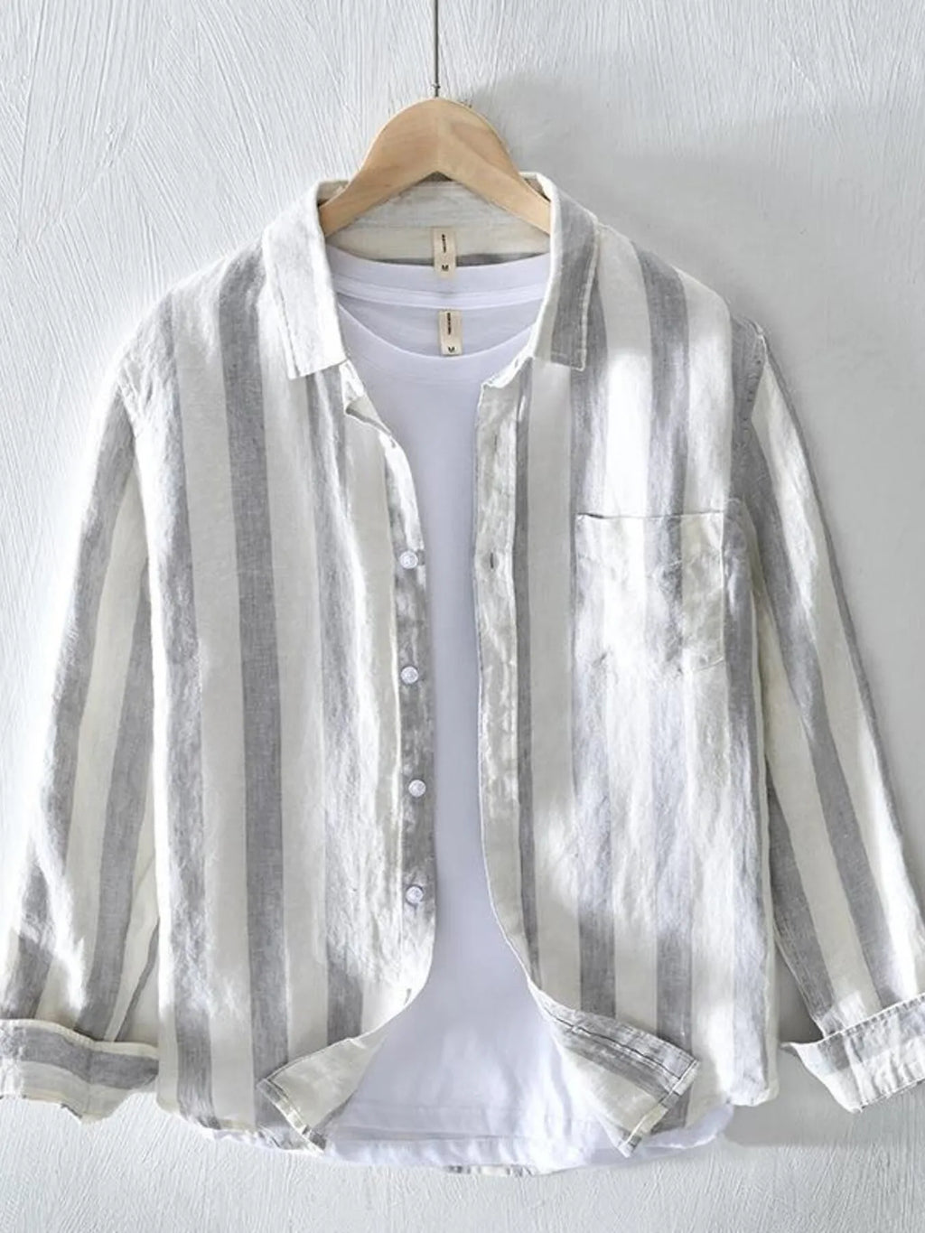 Men's Plus Size Striped Button Up Long Sleeve Shirt