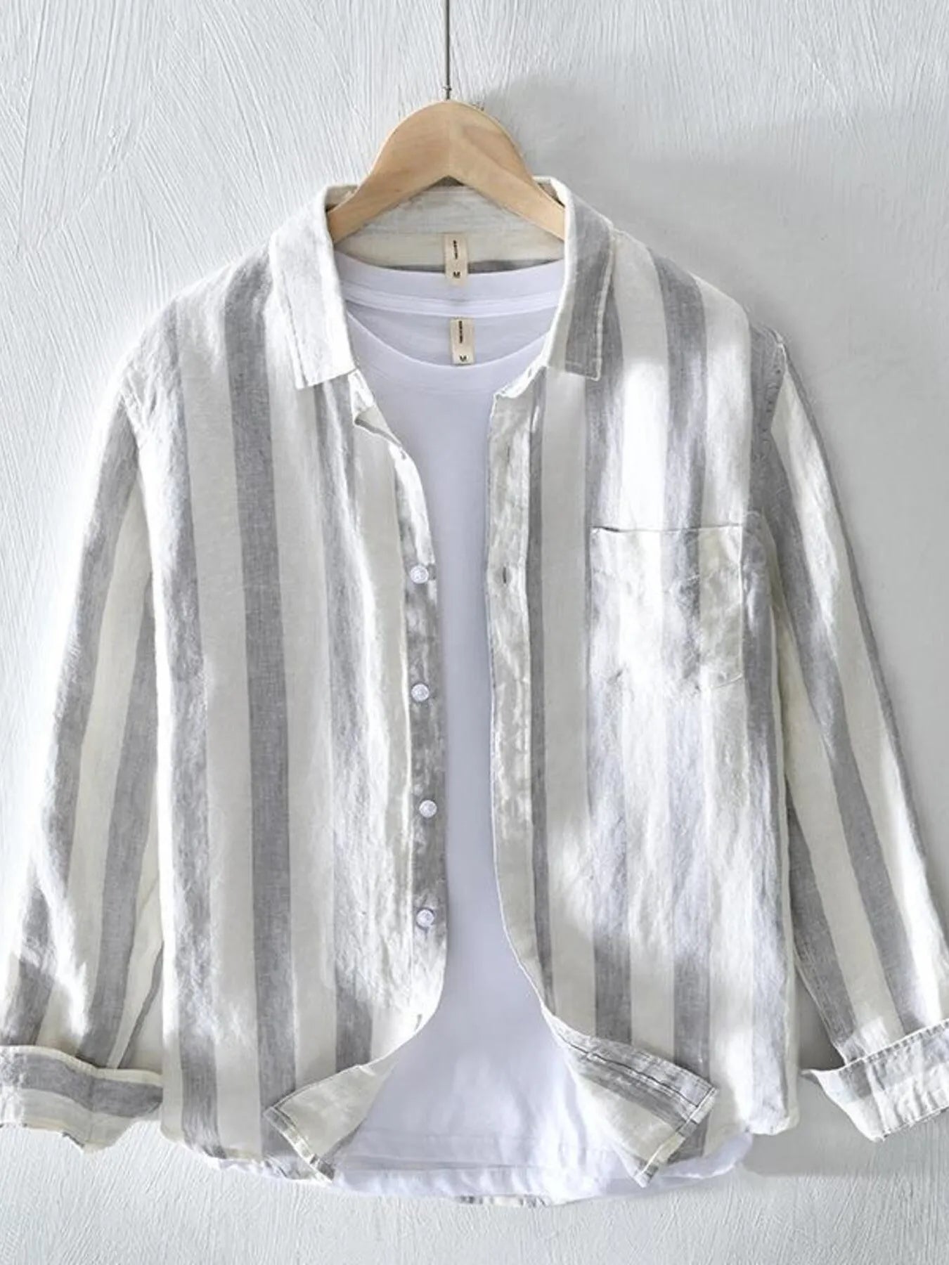 Men's Plus Size Striped Button Up Long Sleeve Shirt