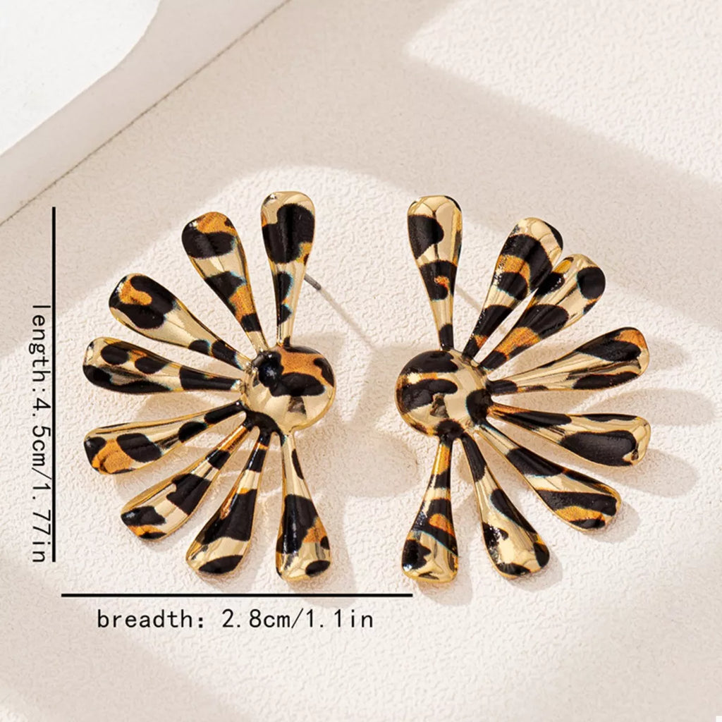Leopard Print Fan-Shaped Earrings