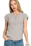 Zenana Double Knit Snap Button Short Sleeve Shirt