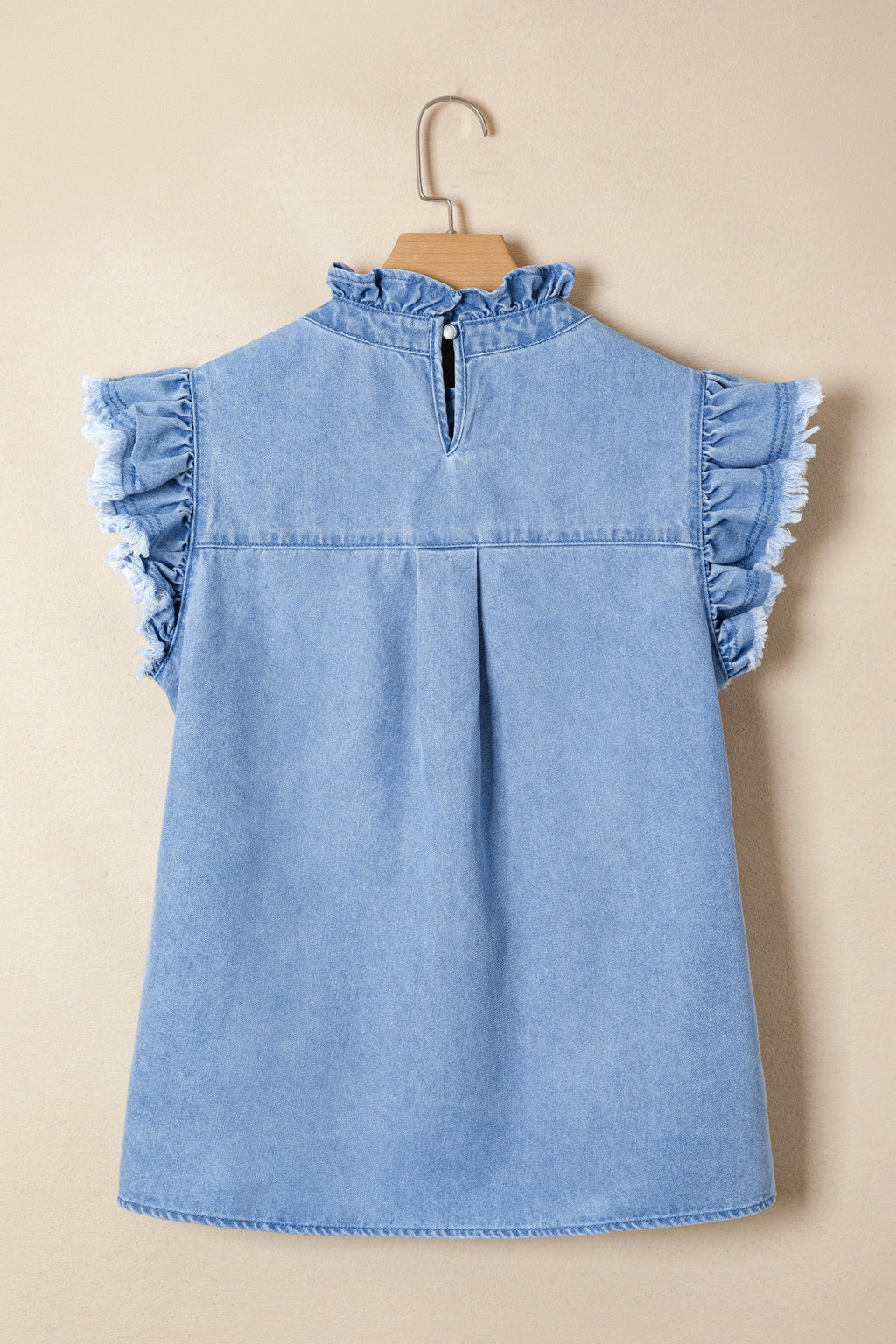 Frilled Collar Flutter Sleeve Denim Top