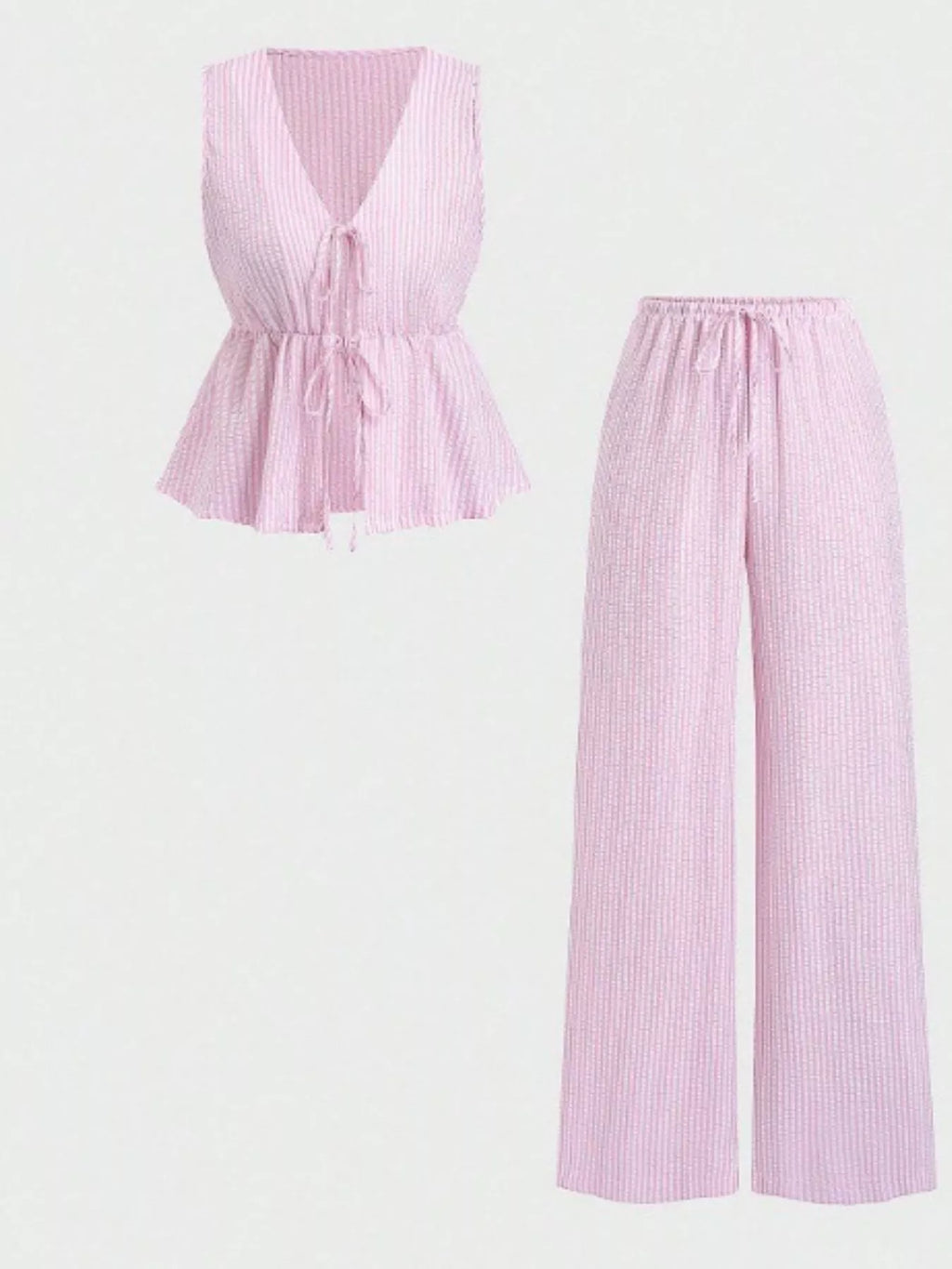 Striped Tie-Front Sleeveless Top and Pants Set