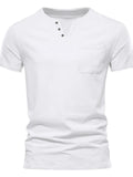 Men's Full Size Notched Henley T-Shirt with Chest Pocket Plus Size