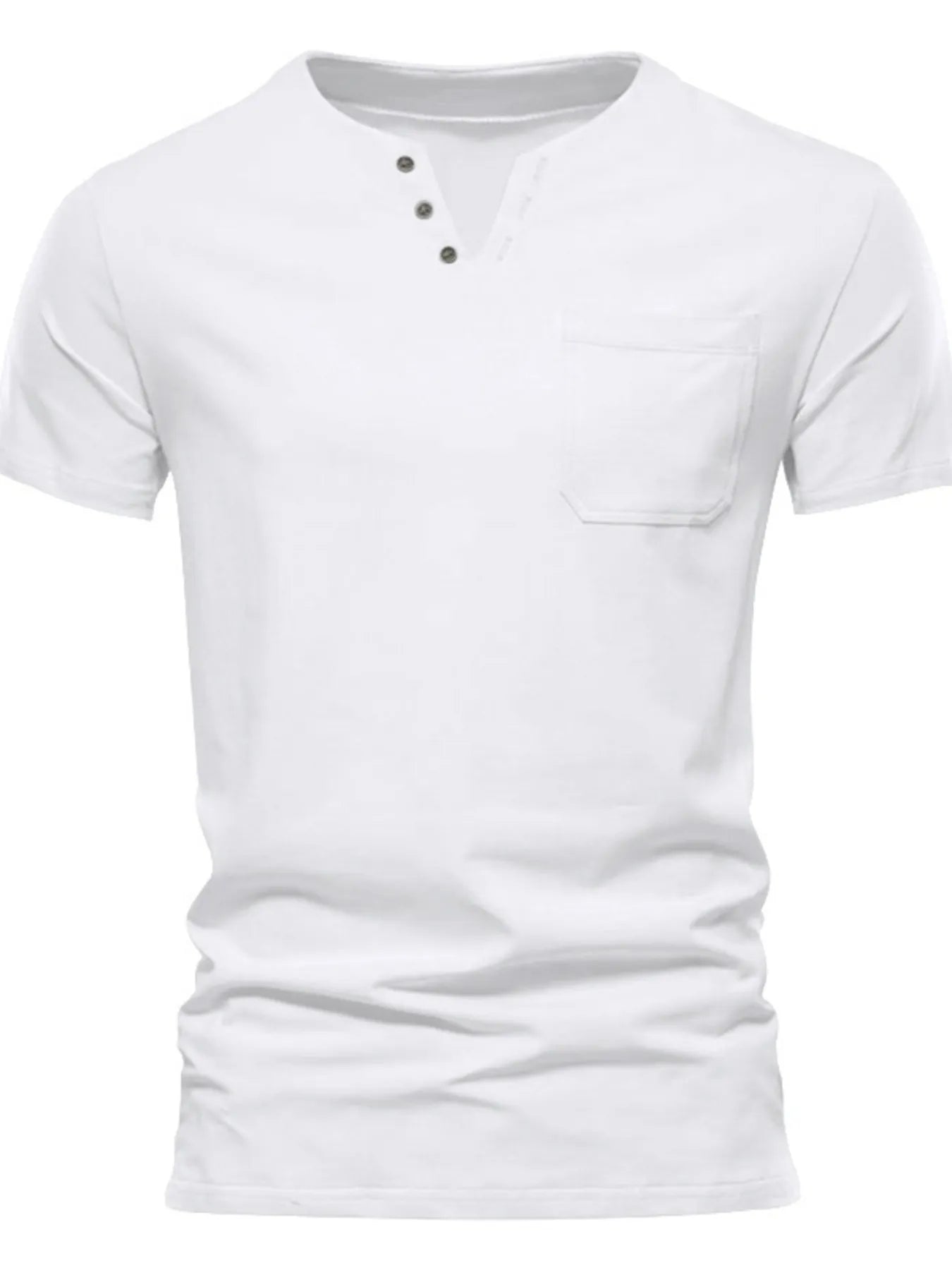 Men's Full Size Notched Henley T-Shirt with Chest Pocket Plus Size