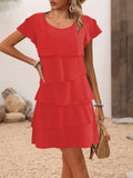 Casual Layered Round Neck Ruffled Sleeve Dress