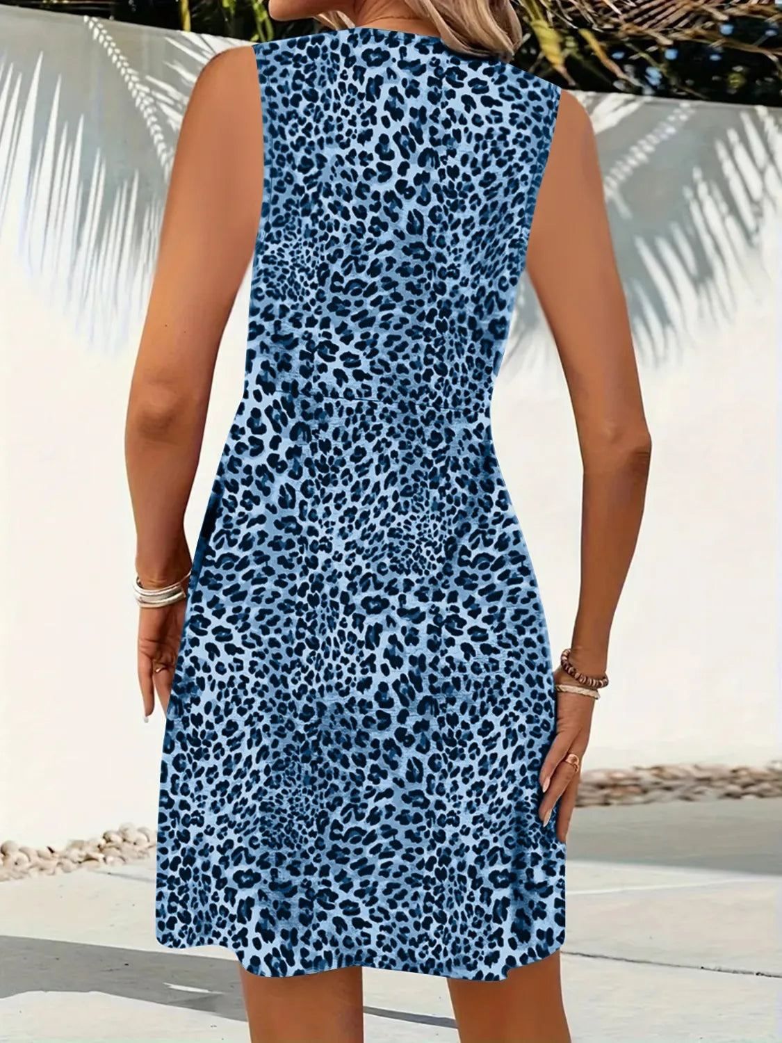 Leopard V-Neck Sleeveless Mini Dress