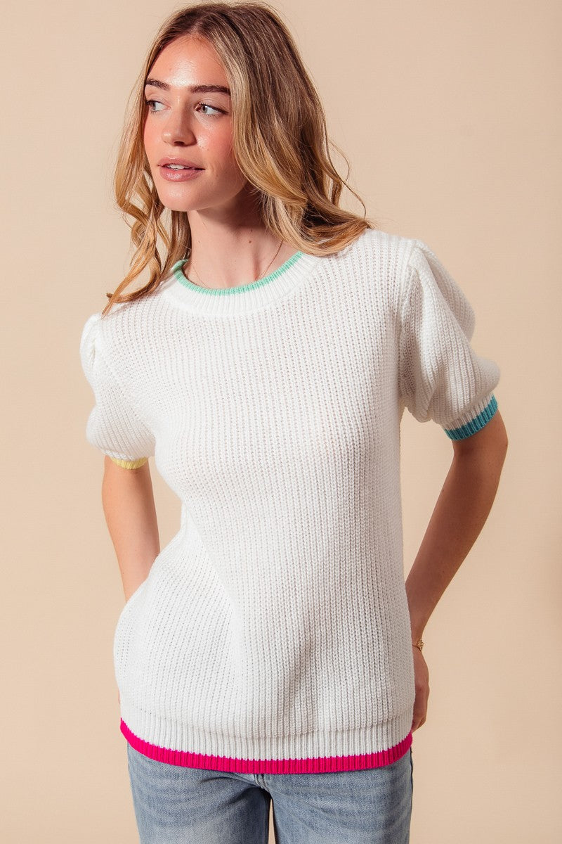 SO ME Casual Sweater Top With Colorful Bands