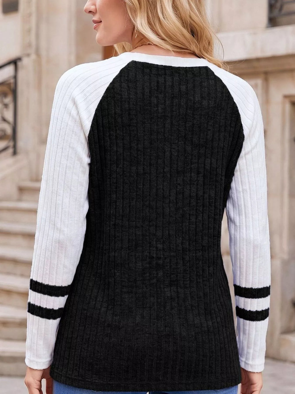 Ribbed Raglan Sleeve T-Shirt