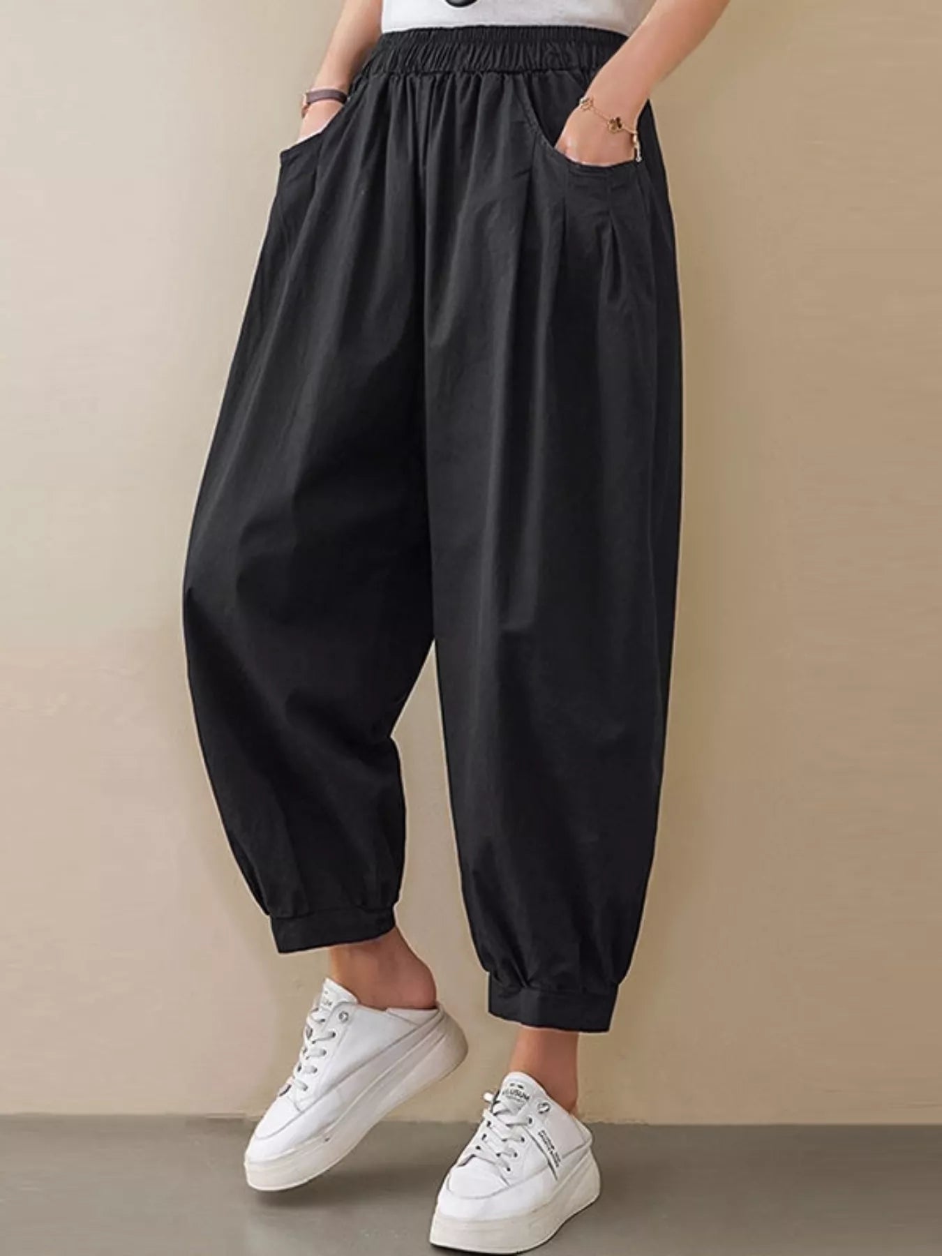 Loose Fit Elastic Waist Harem Pants