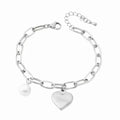 Heart Charm Pearl Accent Chain Bracelet