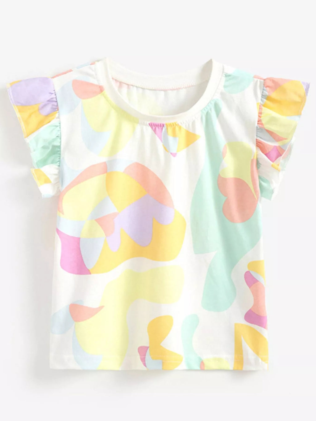 Children's Abstract Print Ruffle Sleeve T-Shirt