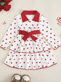 Children's Heart Print Tiered Dress and Belt Set