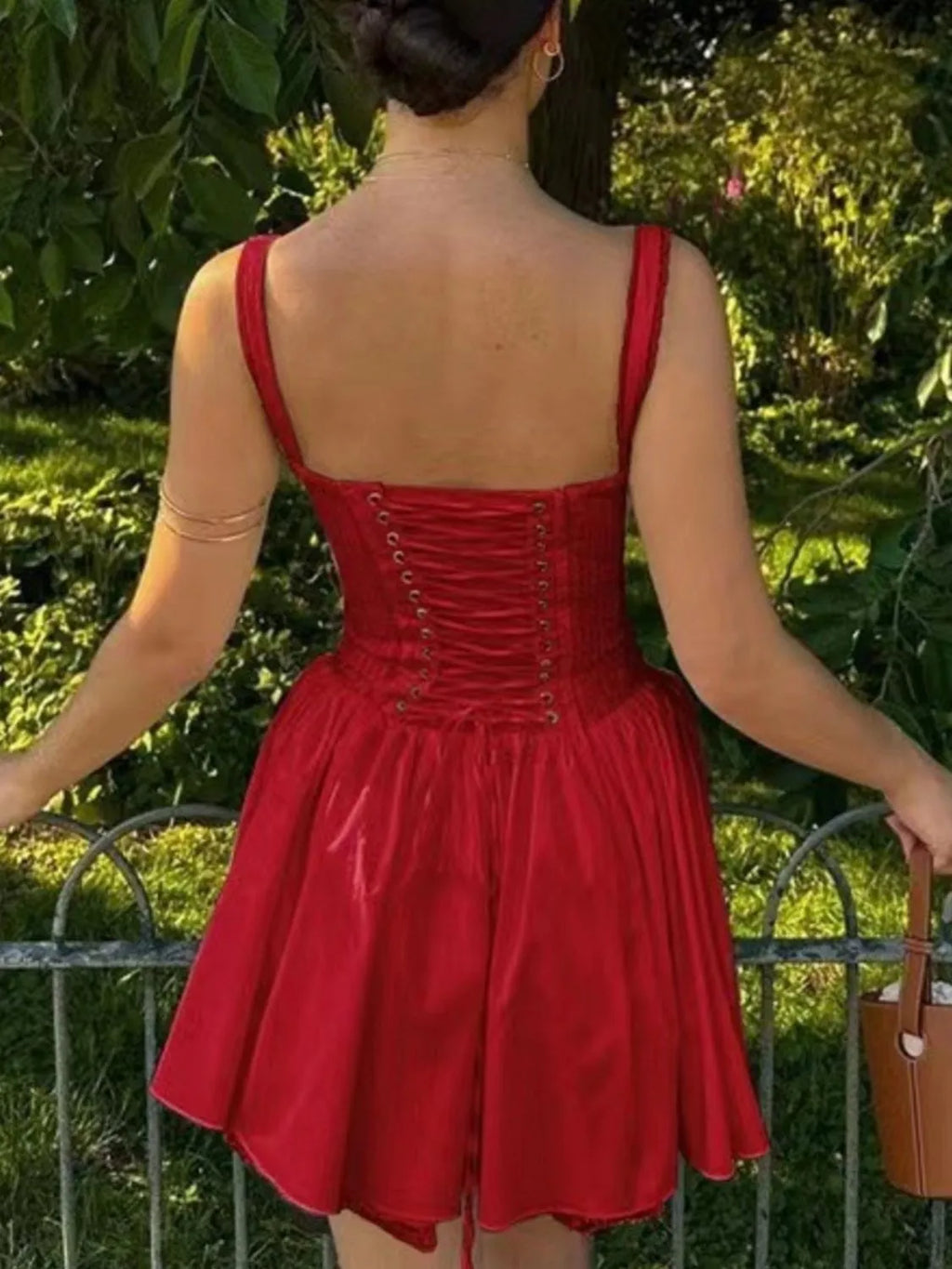 Lace Detail Lace Up Back Mini Dress