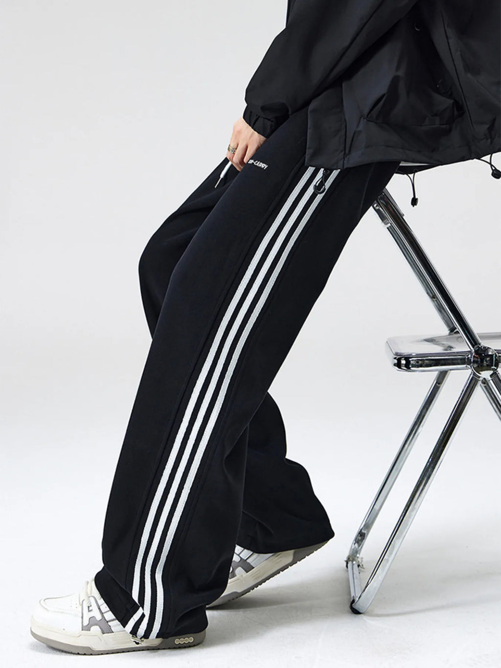Men's Plus Size Drawstring Striped Wide Leg Pants