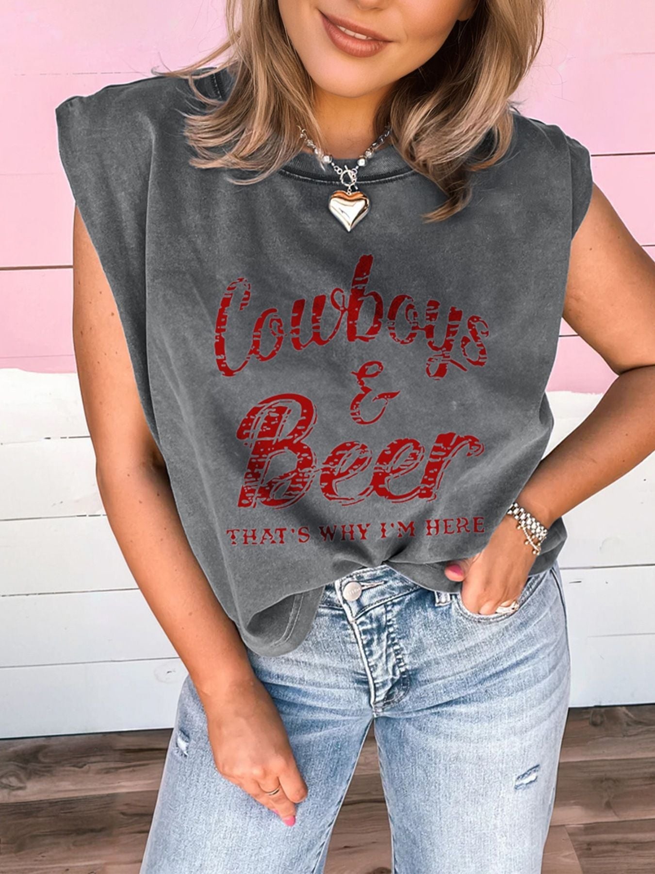 Cowboy & Beer Western Graphic Mineral Wash Tank Top