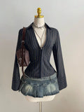 Striped Long Sleeve Fitted Blouse