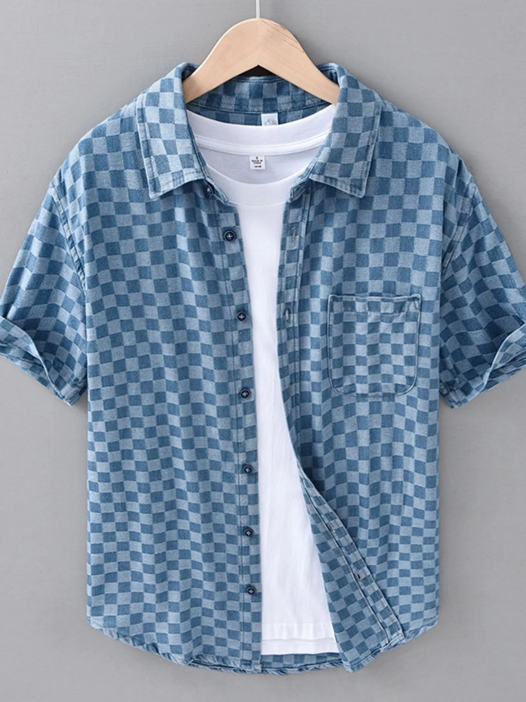Men's Plus Size Checkered Pattern Short Sleeve Casual Shirt