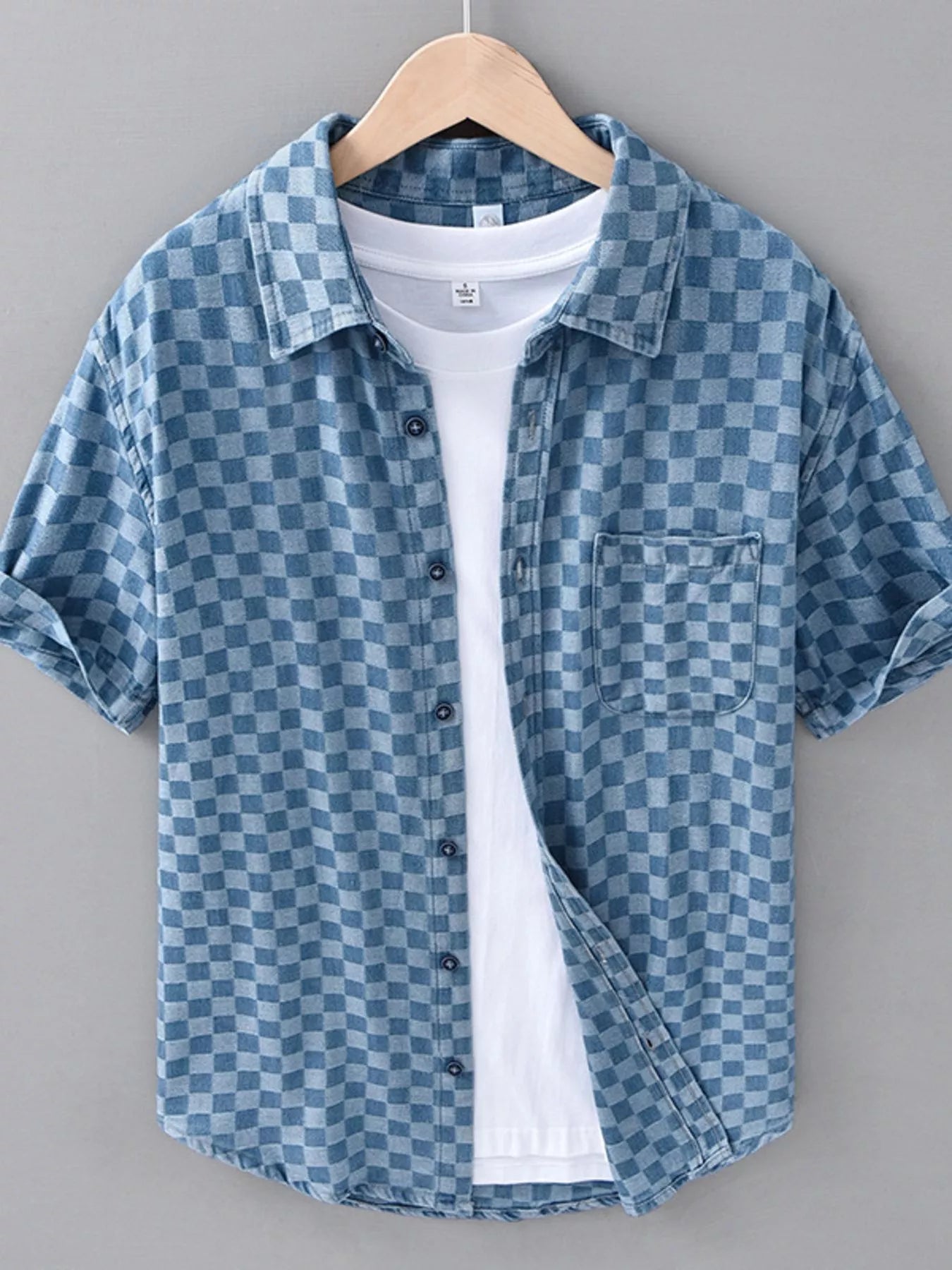 Men's Plus Size Checkered Pattern Short Sleeve Casual Shirt