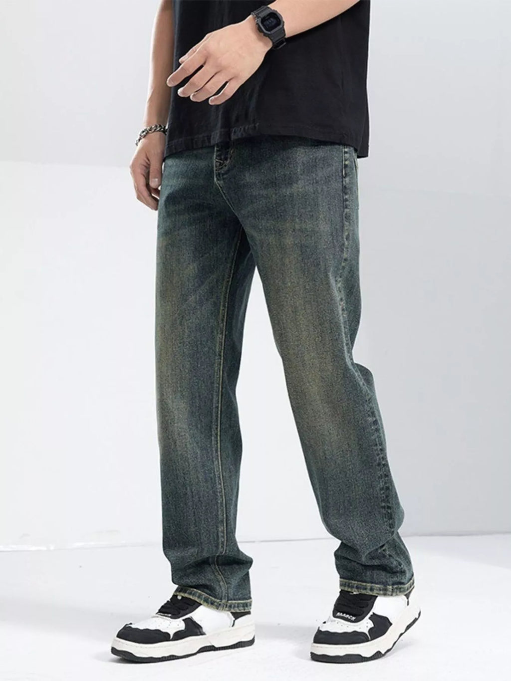 Men's Washed Wide Leg Jeans