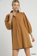 Umgee French Terry Balloon Sleeve Shift Dress with Leopard Print Detail
