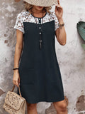 Lace Button Detail Round Neck Mini Dress