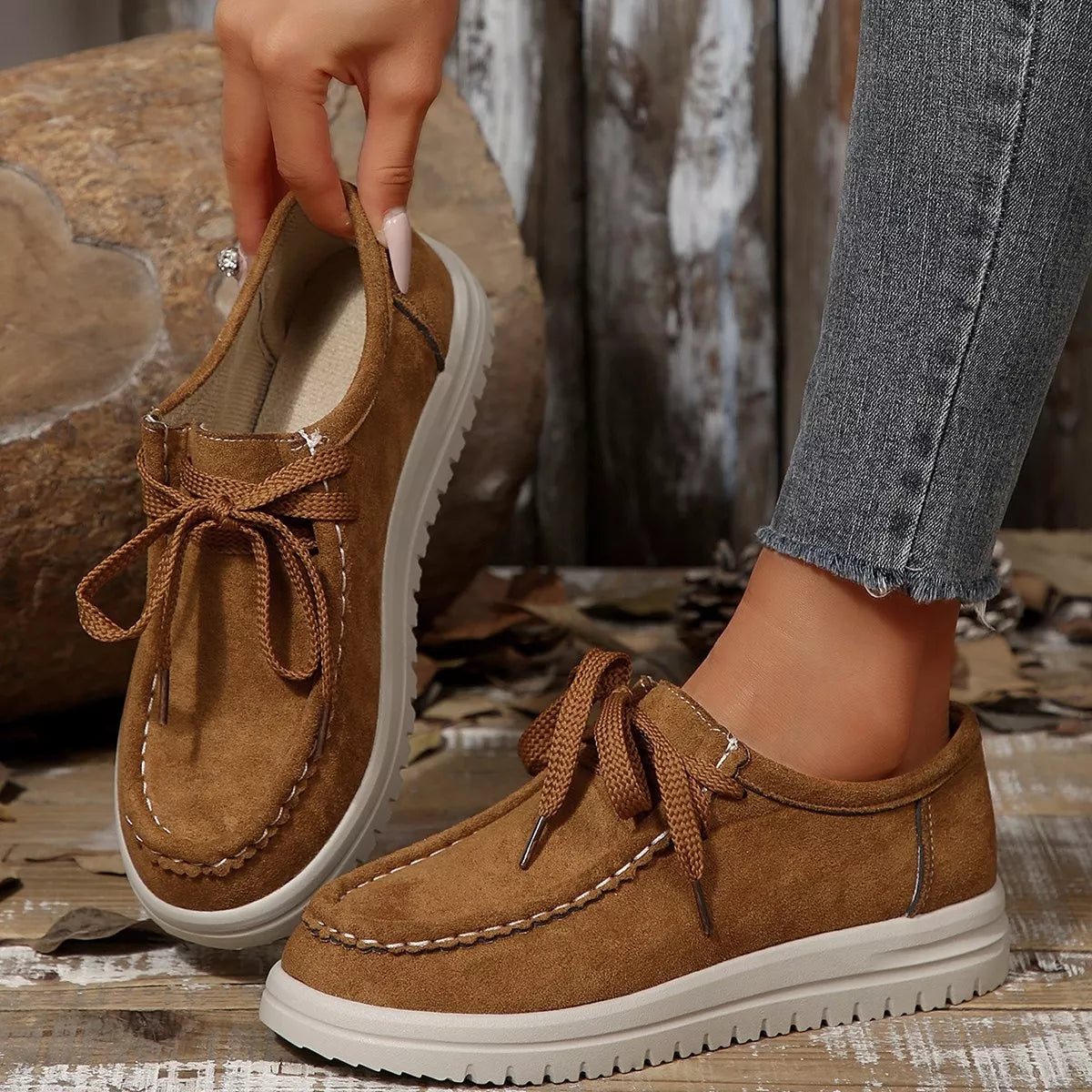 Lace-Up Round Toe Loafers