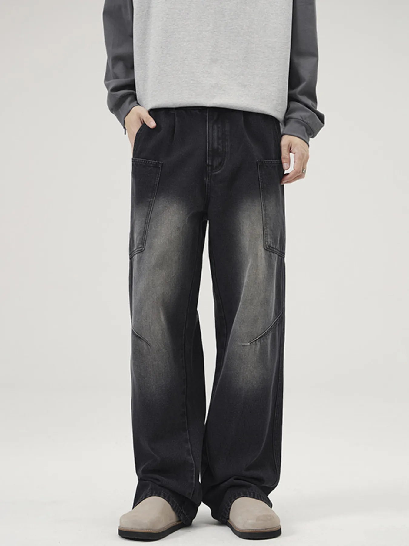 Men's Full Size Washed Wide Leg Baggy Jeans Plus Size