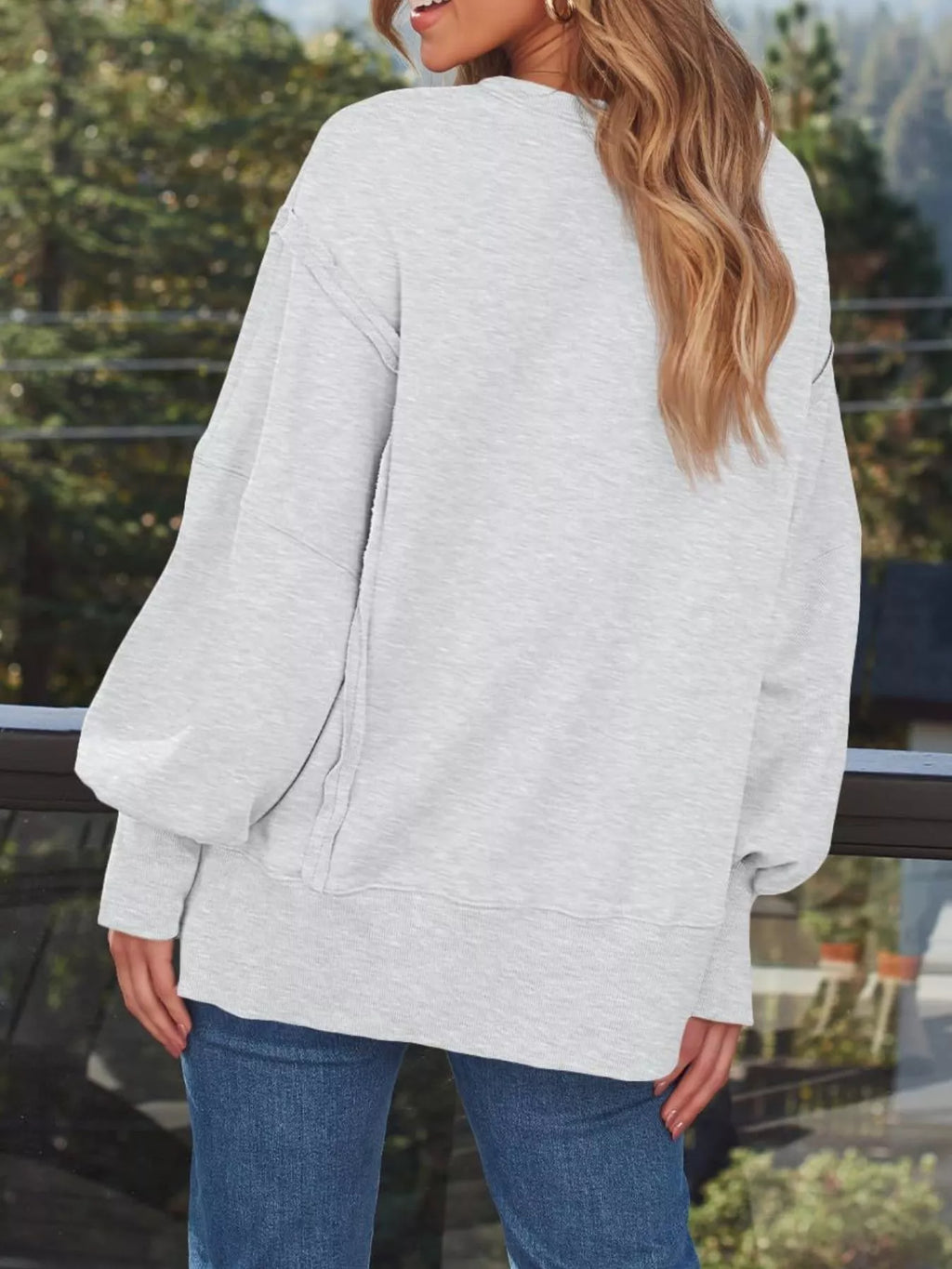 Side Slit Long Sleeve Oversized Sweatshirt