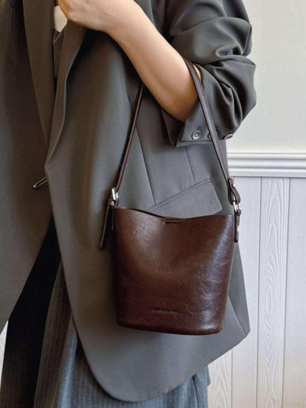 Leather Bucket Crossbody Bag