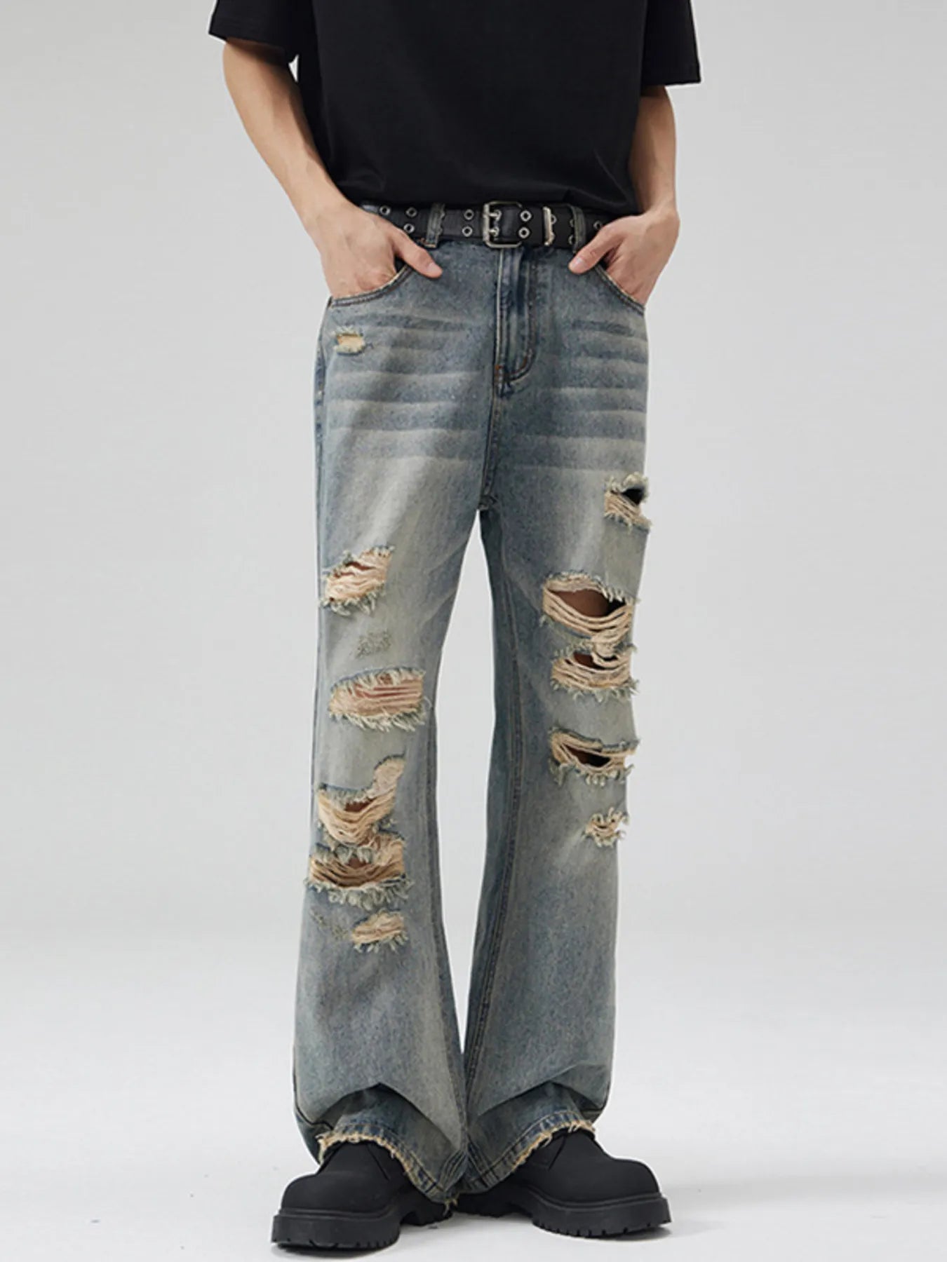 Men's Full Size Distressed Wide Leg Jeans Plus Size