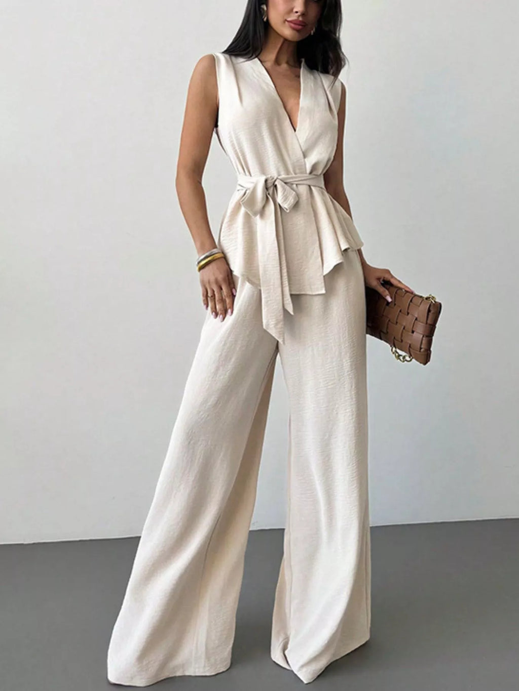 Sleeveless Top and Wide-Leg Pants Set