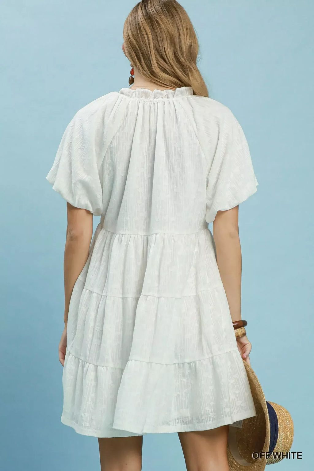 Umgee Jacquard Puff Sleeve Mini Dress