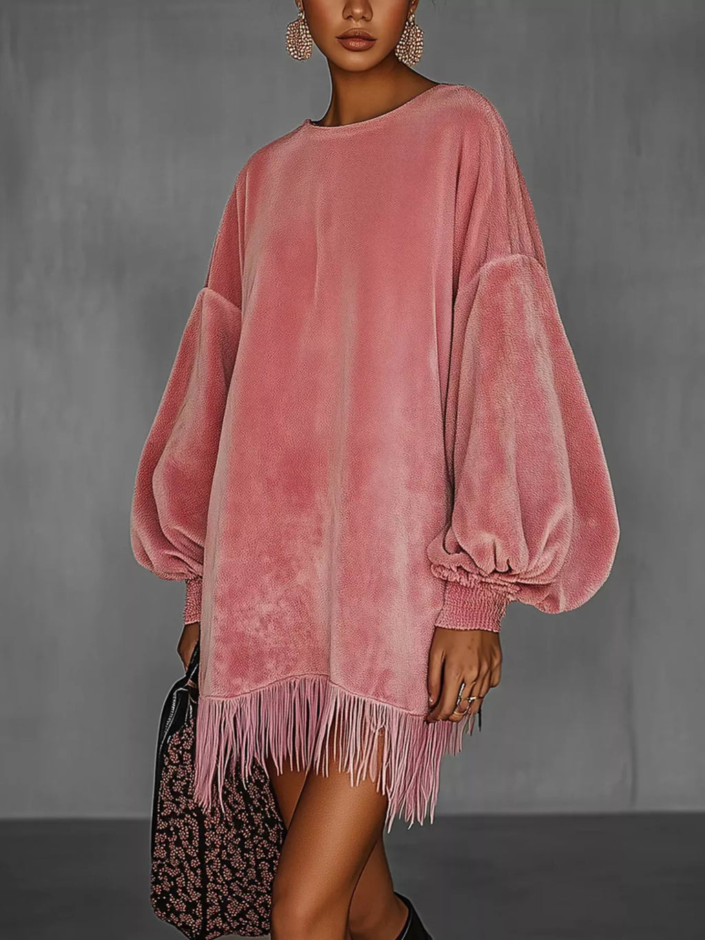 Velvet Fringe Hem Mini Dress
