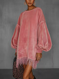Velvet Fringe Hem Mini Dress