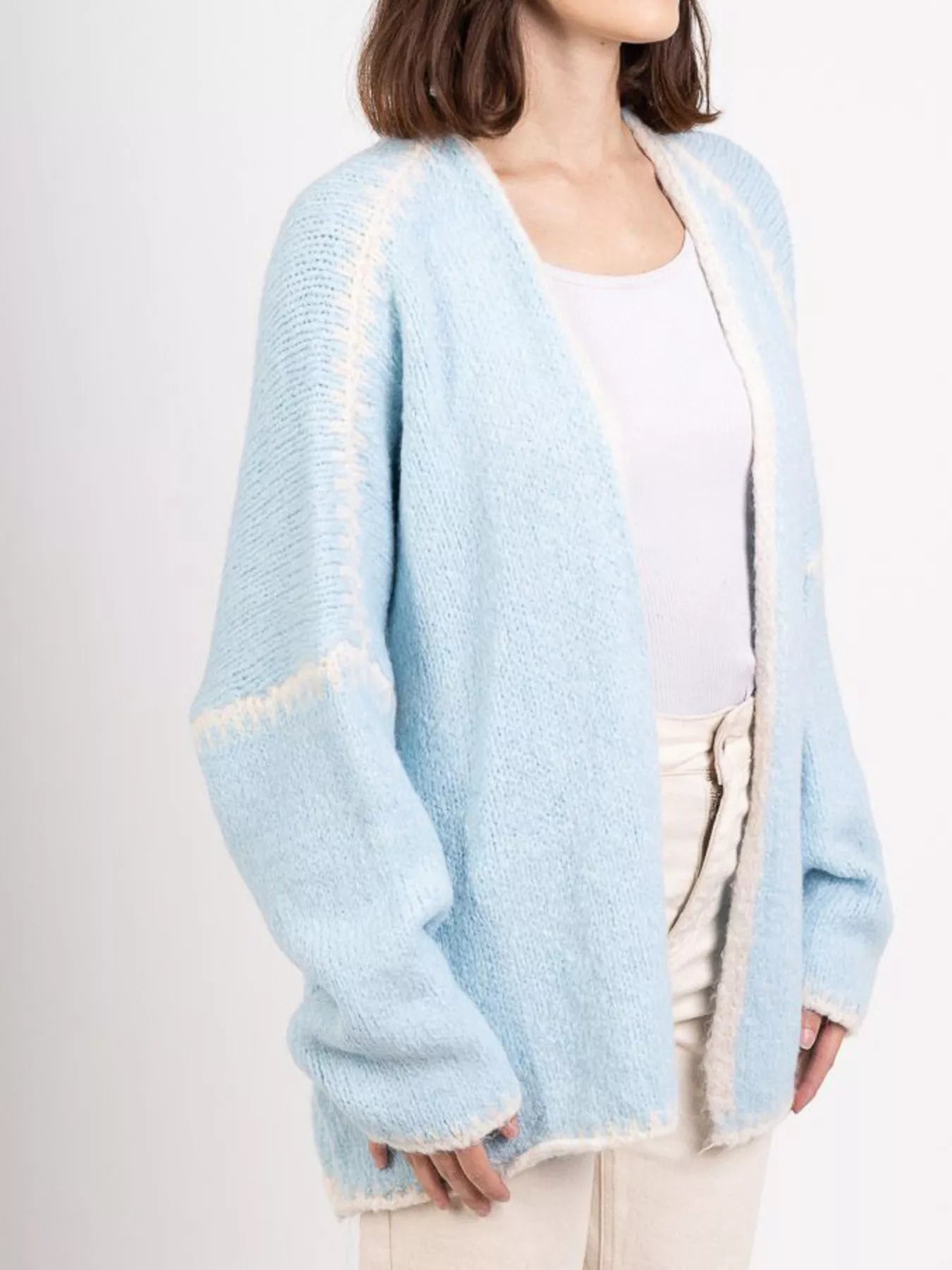 Contrast Trim Open Front Cardigan