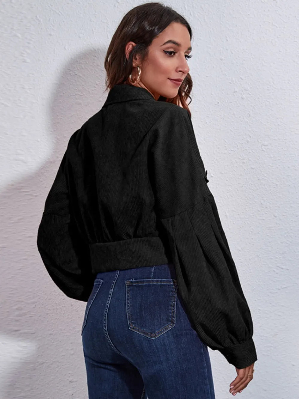 Button Down Collared Neck Cropped Jacket