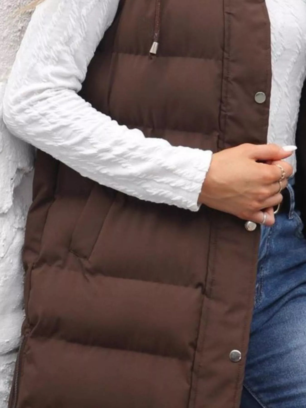 Full Size Snap Down Hooded Padded Longline Vest Coat Plus Size