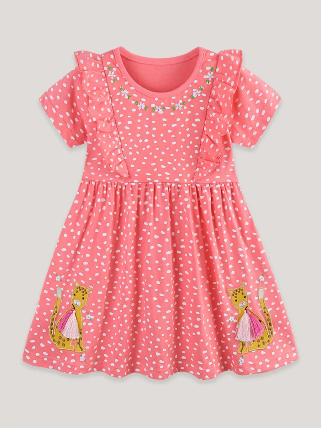 Children's Ruffled Sleeve Polka Dot Embroidered Dress