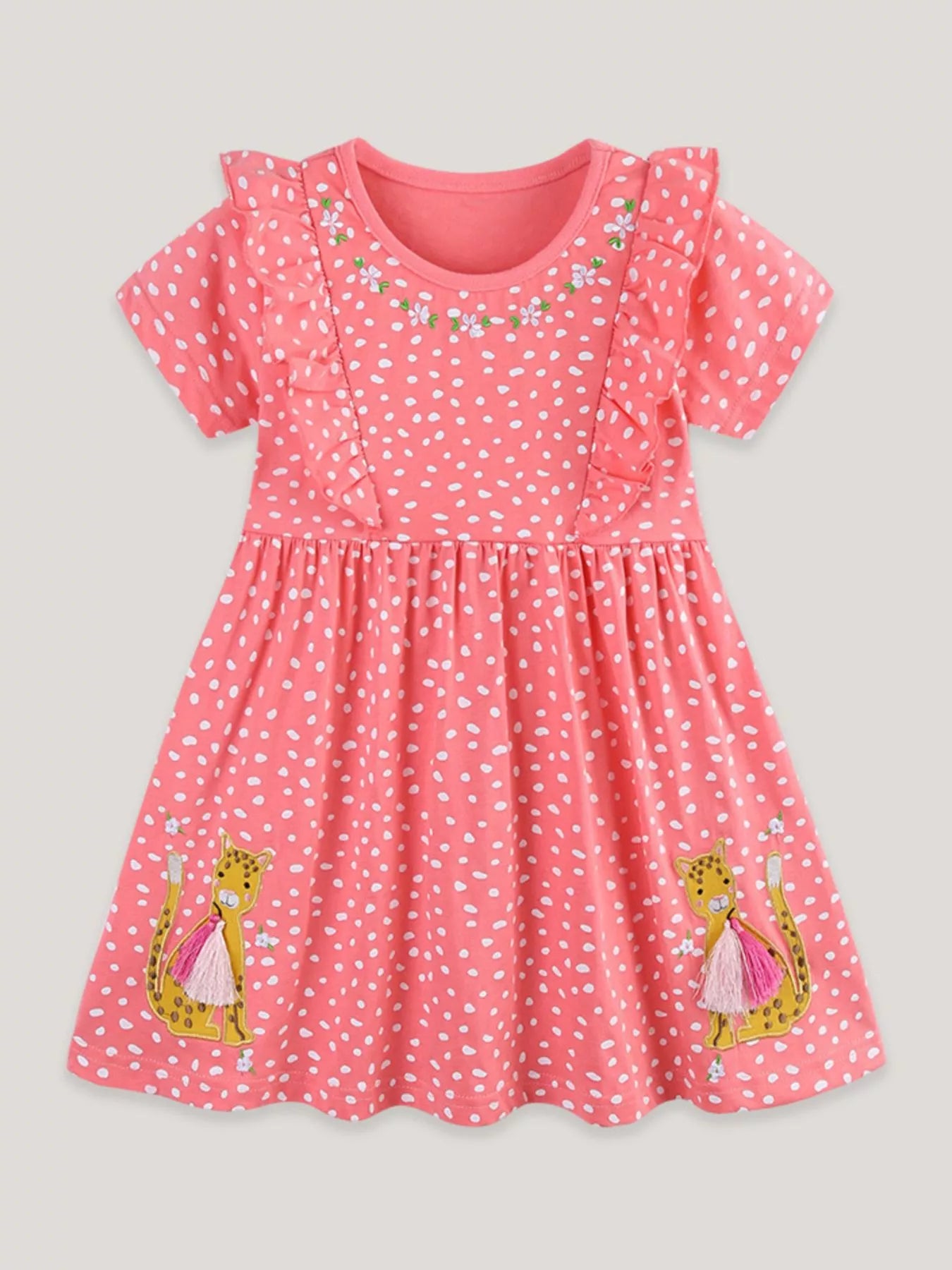 Children's Ruffled Sleeve Polka Dot Embroidered Dress